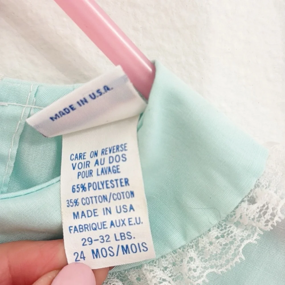 VINTAGE Alexis Dress Lace/Ribbon Soft Blue/Green Embroidered Trim Size 24 Months